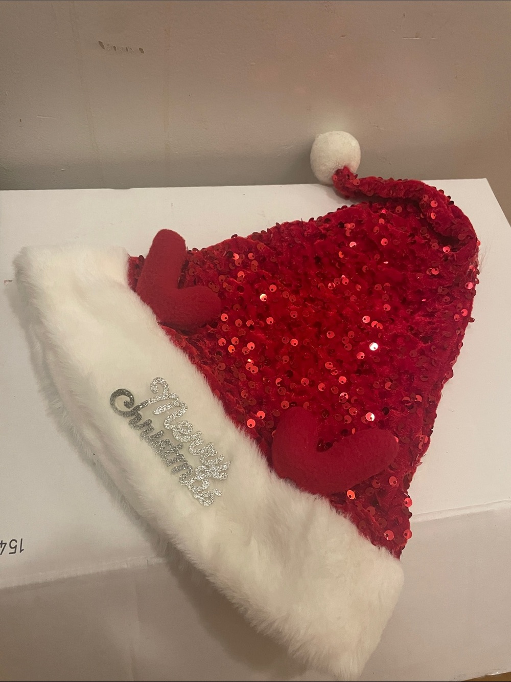 Sequin Red Santa Hat with White Faux Fur Trim
